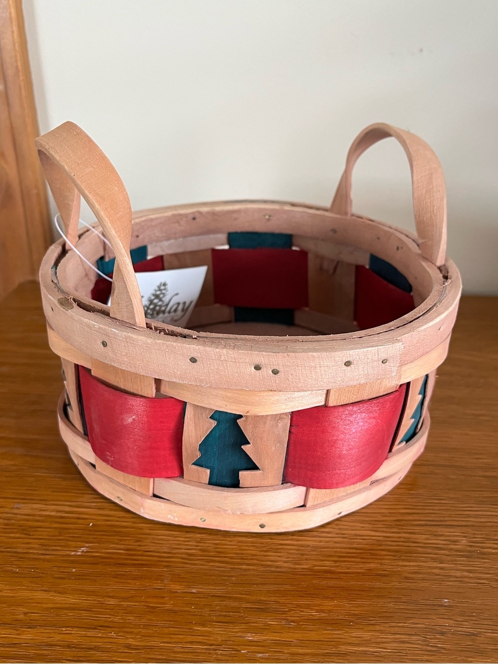 Handcrafted Red and Teal Woven Holiday Basket